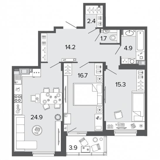 Двухкомнатная квартира 80 м²