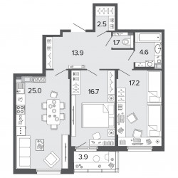 Двухкомнатная квартира 81.6 м²